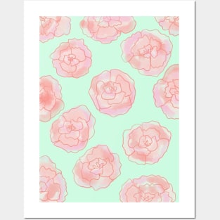 Pastel Pink and Green Roses Posters and Art